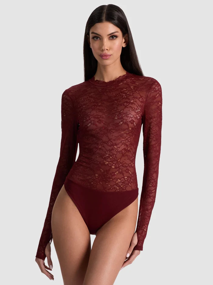 Alice + Olivia - Taeyn Lace Bodysuit - Oxblood
