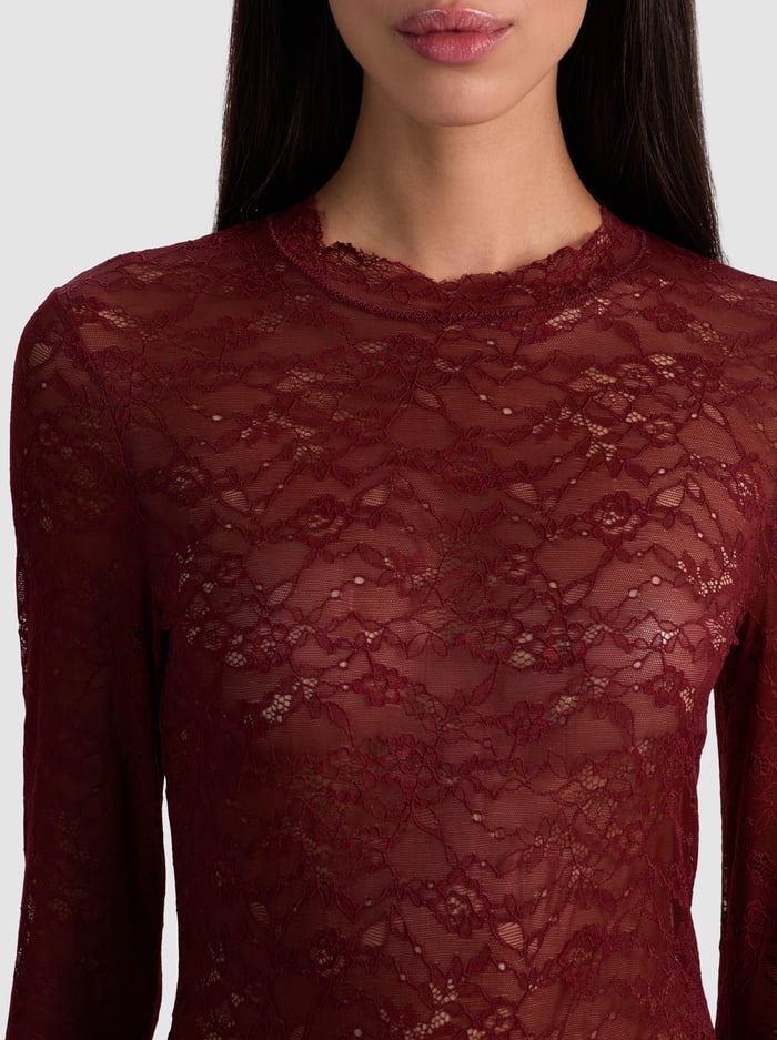 Alice + Olivia - Taeyn Lace Bodysuit - Oxblood