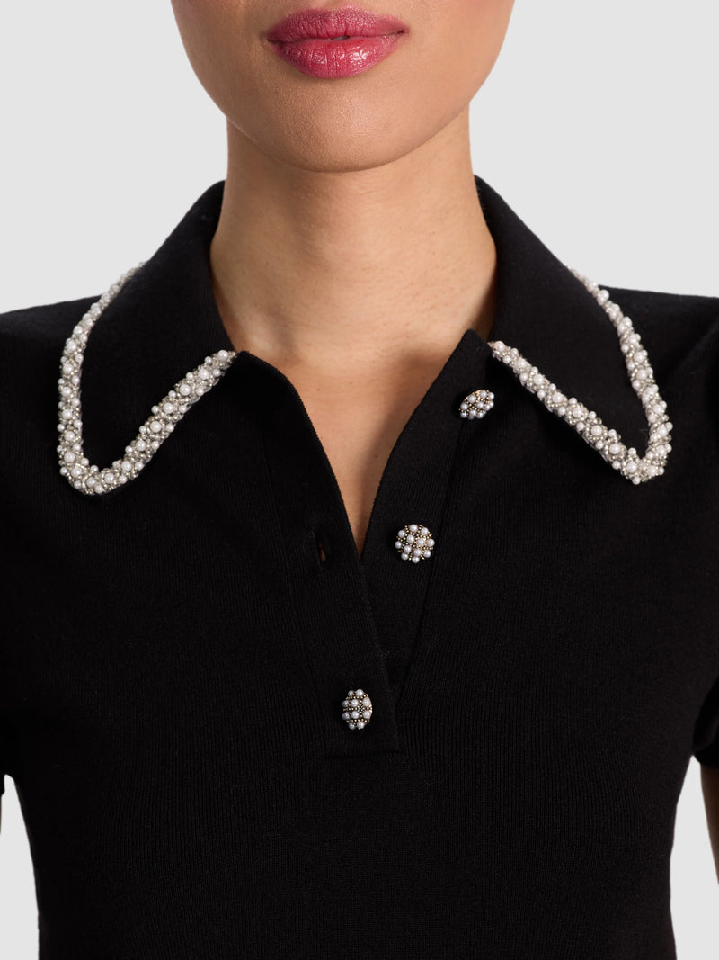 Alice + Olivia - Ramona Embellished Polo - Black