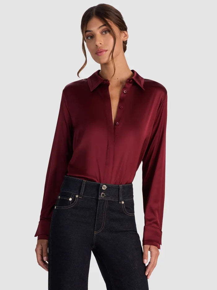 Alice + Olivia - Willa Placket Top - Oxblood