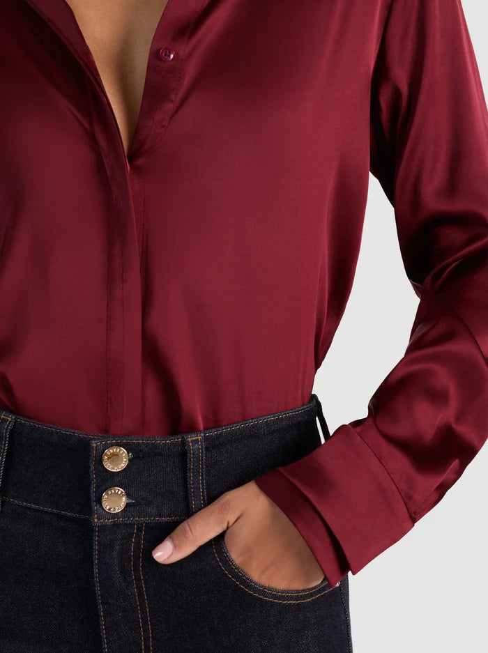 Alice + Olivia - Willa Placket Top - Oxblood