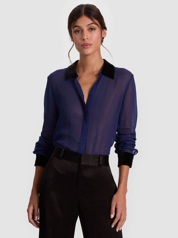 Alice + Olivia - Willa Combo Blouse - Midnight Blue/Black