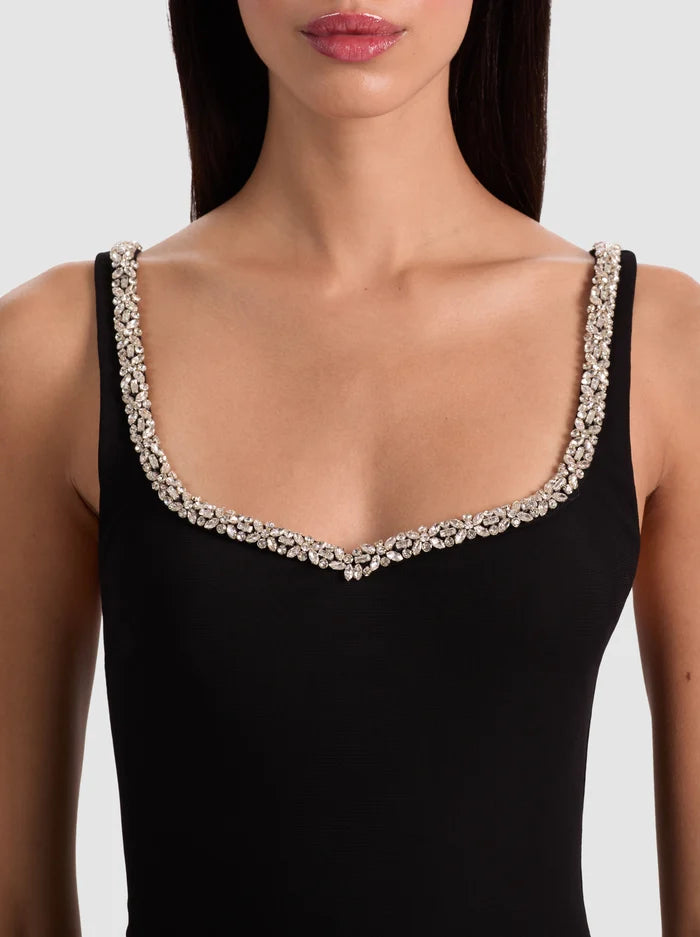 Alice + Olivia - Eve Embellished Trim Mini Dress - Black