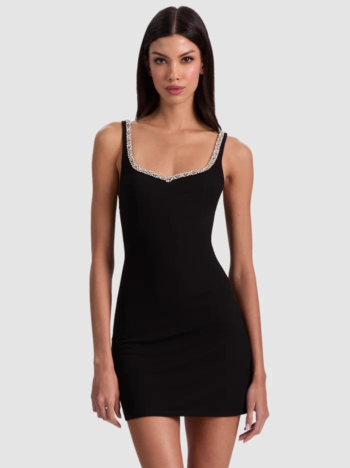 Alice + Olivia - Eve Embellished Trim Mini Dress - Black
