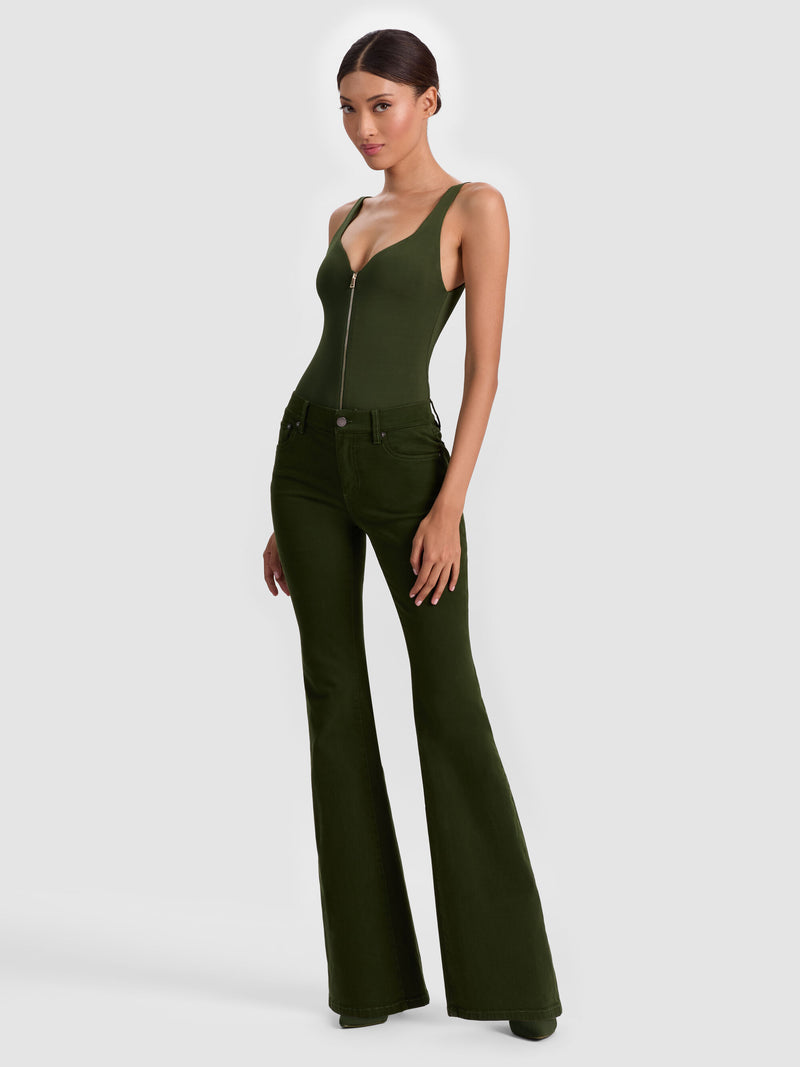 Alice + Olivia - Eve Zip Front Bodysuit - Dark Olive