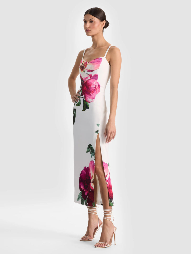 alice and olivia midi dresses + Women's Nina Sweetheart Midi-Dress - Empress Bloom Off White Ruffle Sleeve Dress while the silk Pin Collar Dress shirt Size:XS | Salt White