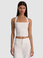 Alice + Olivia - Fiona Halter Cropped Top - White