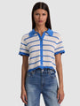 Alice + Olivia - Randall Pointelle Polo Cardi - Blue Iris/White