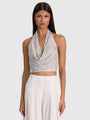 Alice + Olivia - Dani Embellished Halter Top - Vanilla/Gold