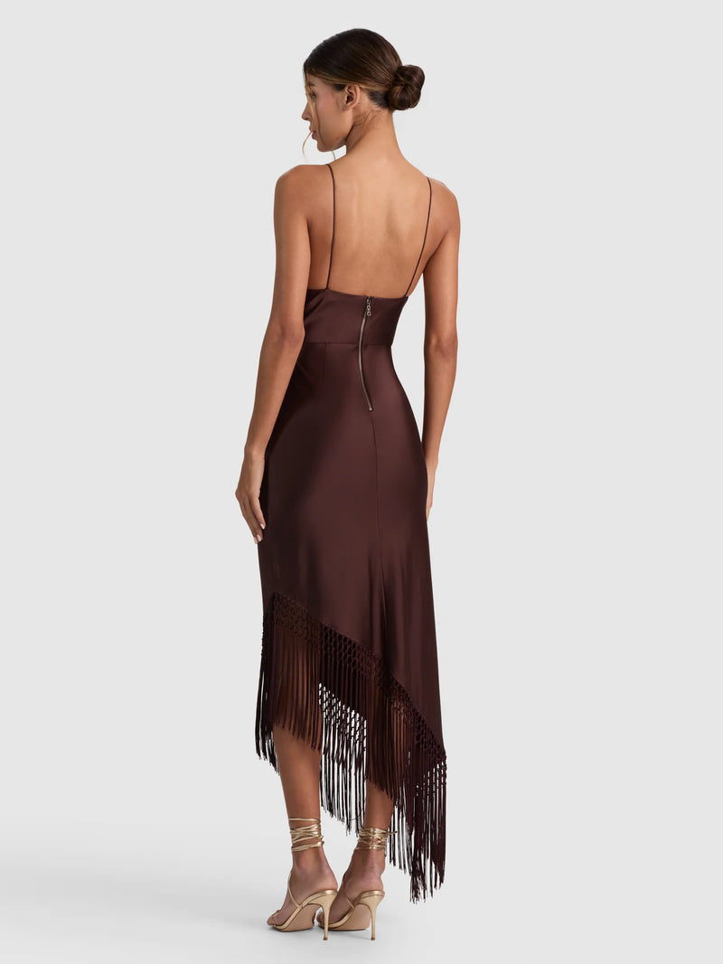 Alice + Olivia - Harmony Asymmetric Midi Dress With Fringe