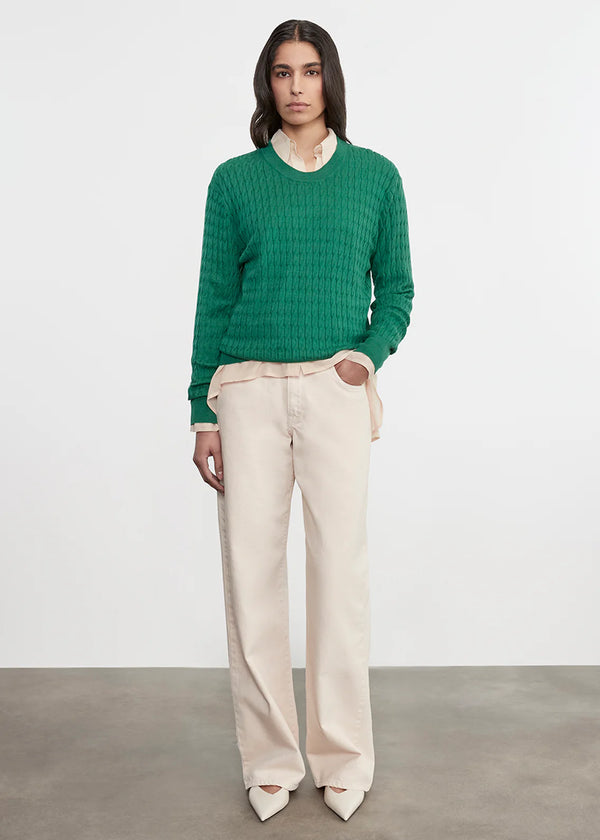 Enza Costa - Cashmere Cotton Cable Knit Easy Crew - Emerald