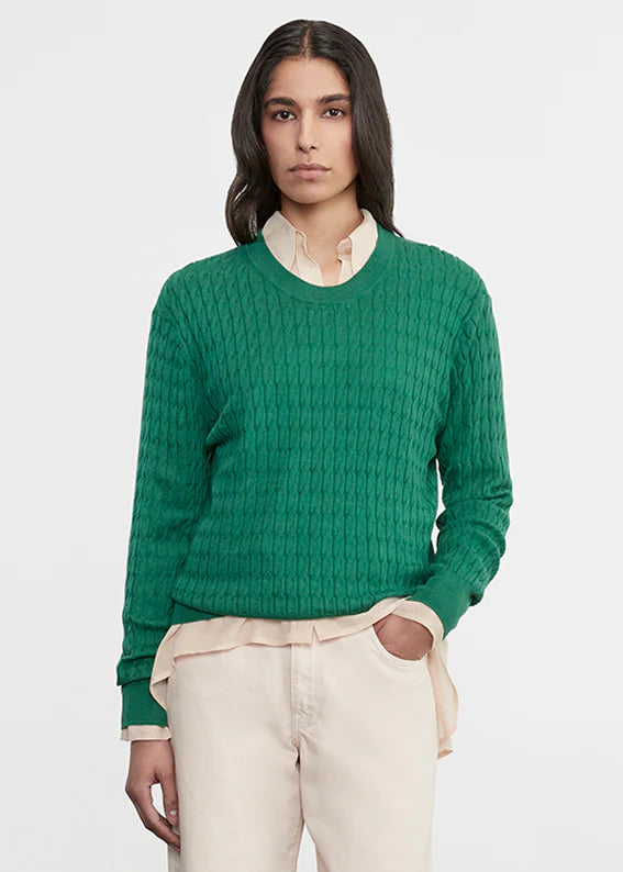 Enza Costa - Cashmere Cotton Cable Knit Easy Crew - Emerald