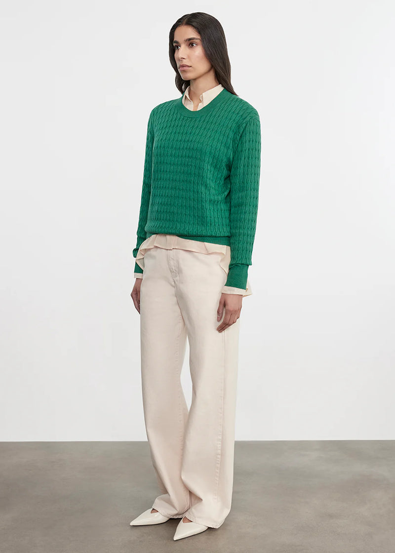 Enza Costa - Cashmere Cotton Cable Knit Easy Crew - Emerald