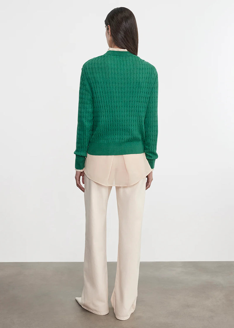 Enza Costa - Cashmere Cotton Cable Knit Easy Crew - Emerald