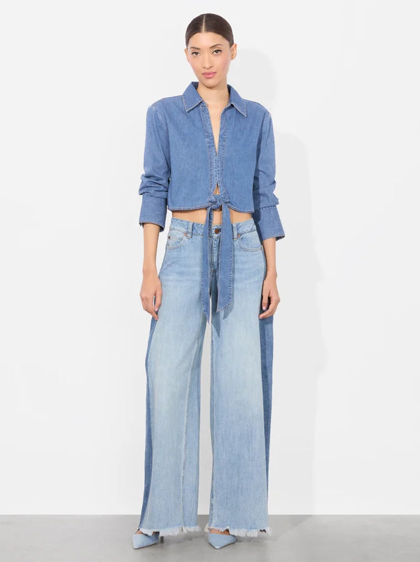 Alice + Olivia - Hannon Tie Front Blouse - Medium Indigo Chambray