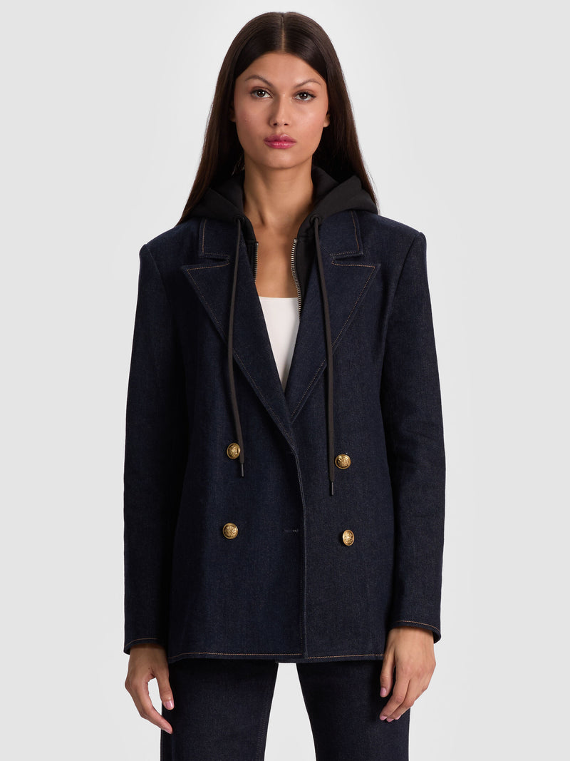 Alice + Olivia - Jordan Denim Blazer With Removable Hoodie - Dark Rinse