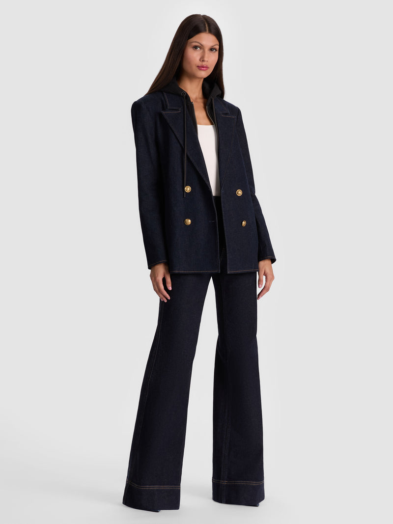 Alice + Olivia - Jordan Denim Blazer With Removable Hoodie - Dark Rinse