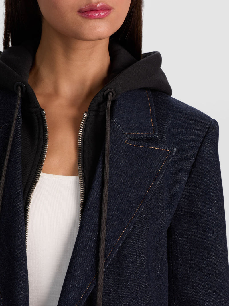 Alice + Olivia - Jordan Denim Blazer With Removable Hoodie - Dark Rinse