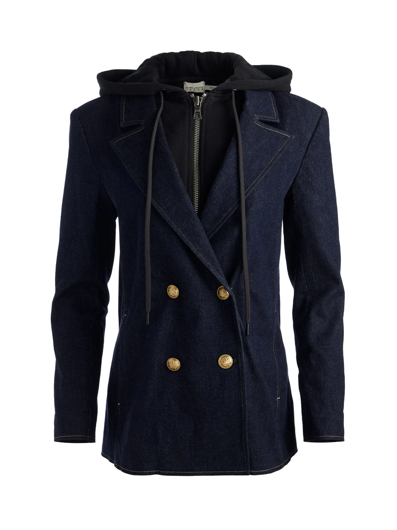 Alice + Olivia - Jordan Denim Blazer With Removable Hoodie - Dark Rinse