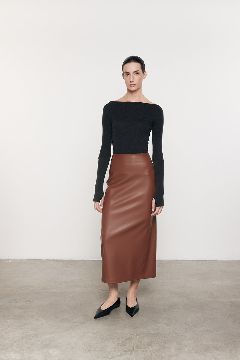 Enza Costa - Ankle Length Leather Skirt - Nutshell