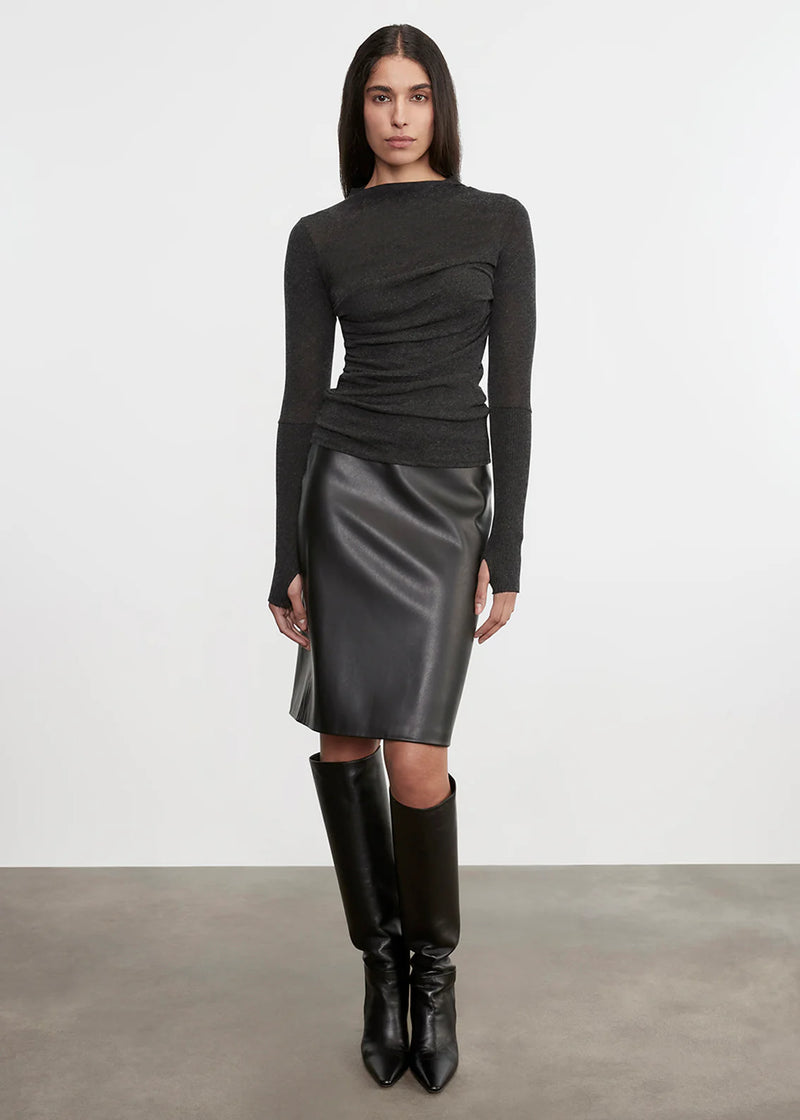Enza Costa - Knee Length Leather Skirt - Black