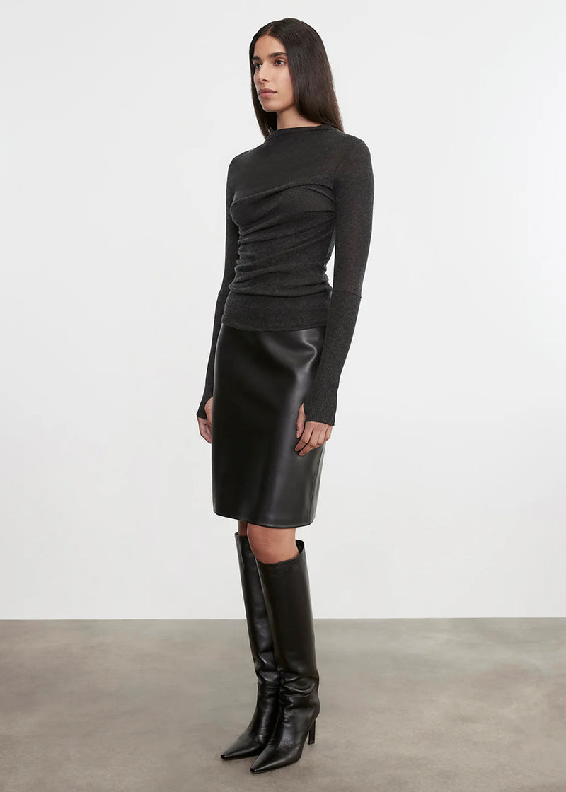 Enza Costa - Knee Length Leather Skirt - Black
