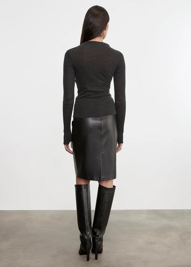 Enza Costa - Knee Length Leather Skirt - Black