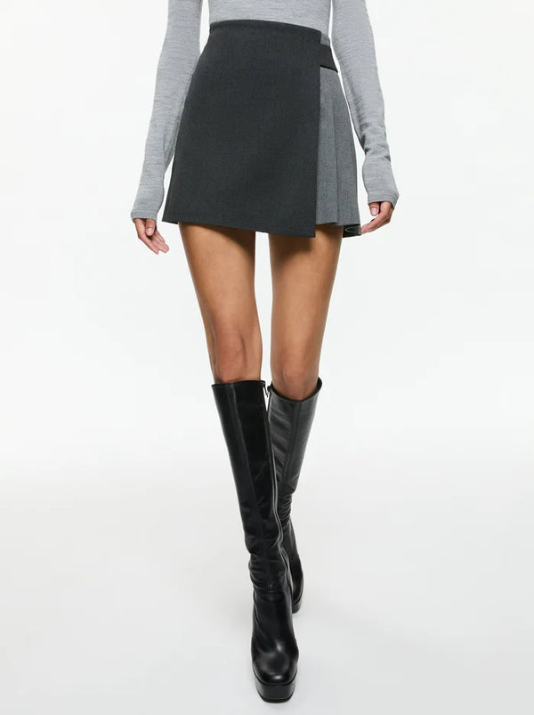 Alice + Olivia - TONI ASYMMETRIC PLEATED SKIRT - charcoal grey melange