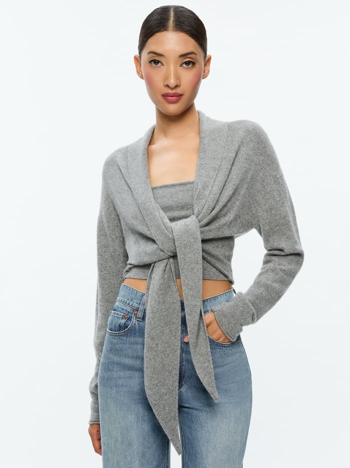 Alice + Olivia - Lanita Tie Wrap Cardigan - Medium Heather Grey