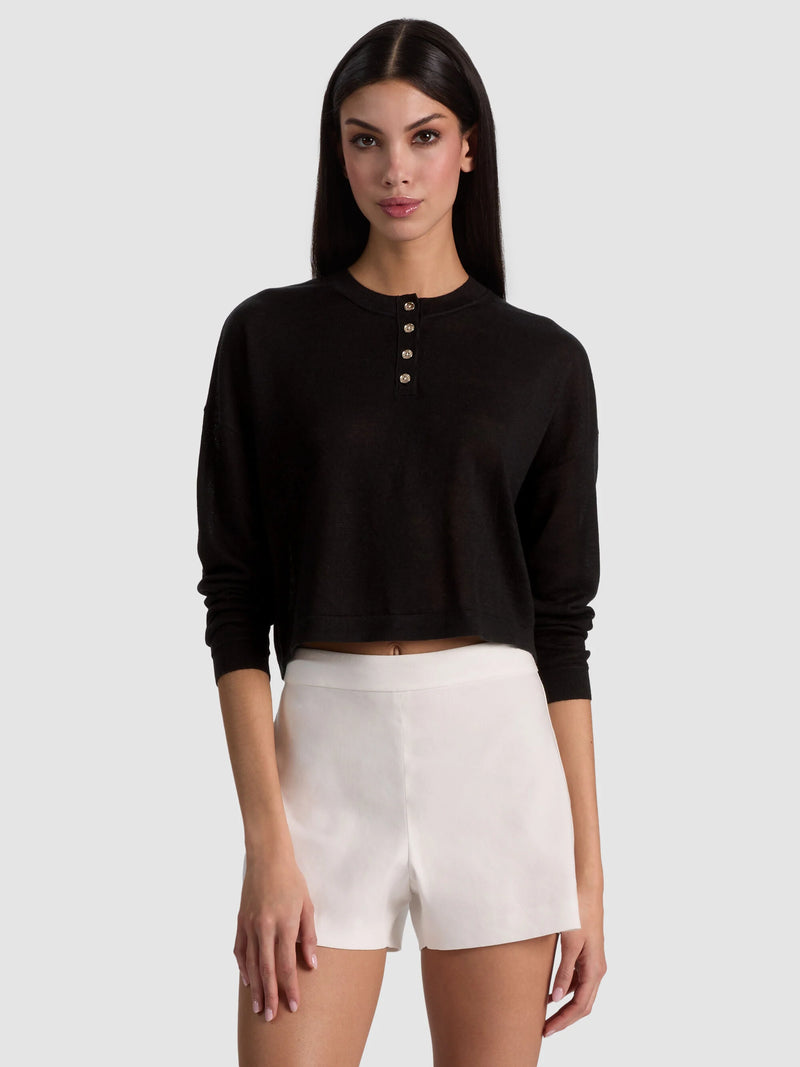 Alice + Olivia - Alaina Linen Henley - Black