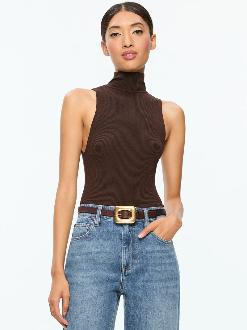 Alice + Olivia - DARCEY TURTLENECK TANK - ESPRESSO