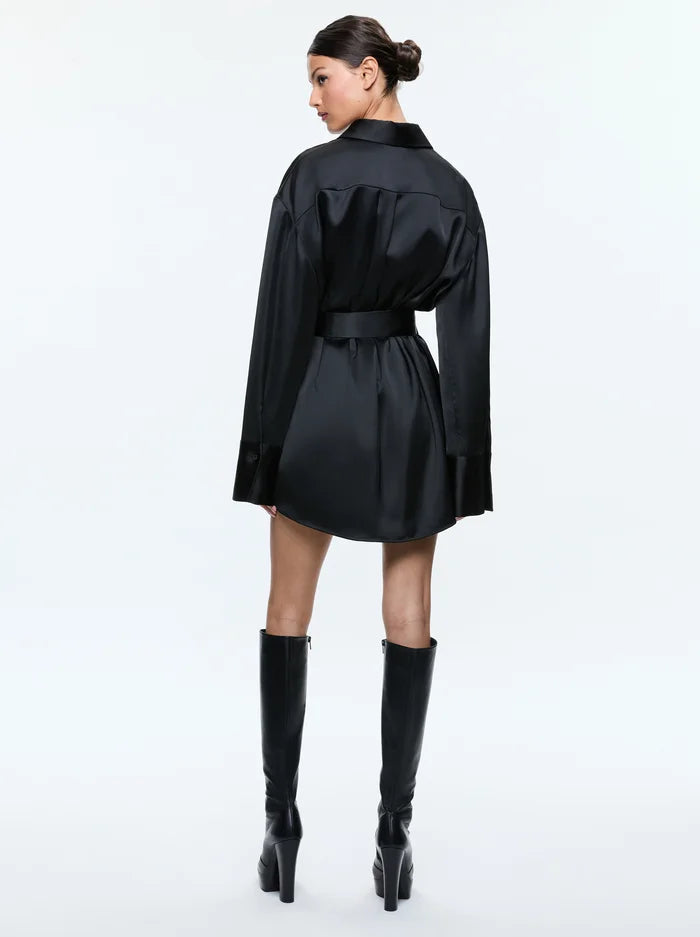 Alice + Olivia - Finely Oversized Mini Shirt Dress - Black