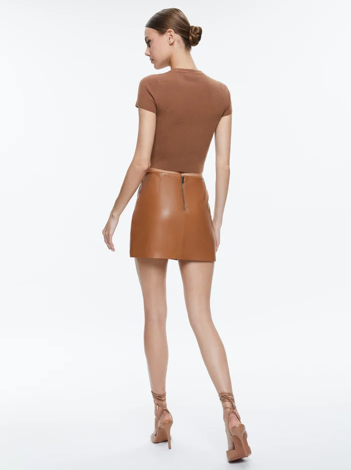 Alice + Olivia - Siobhan Vegan Wrap Mini Skirt - Camel