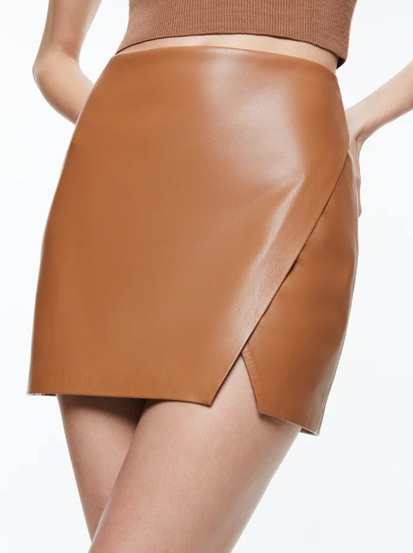 Alice + Olivia - Siobhan Vegan Wrap Mini Skirt - Camel