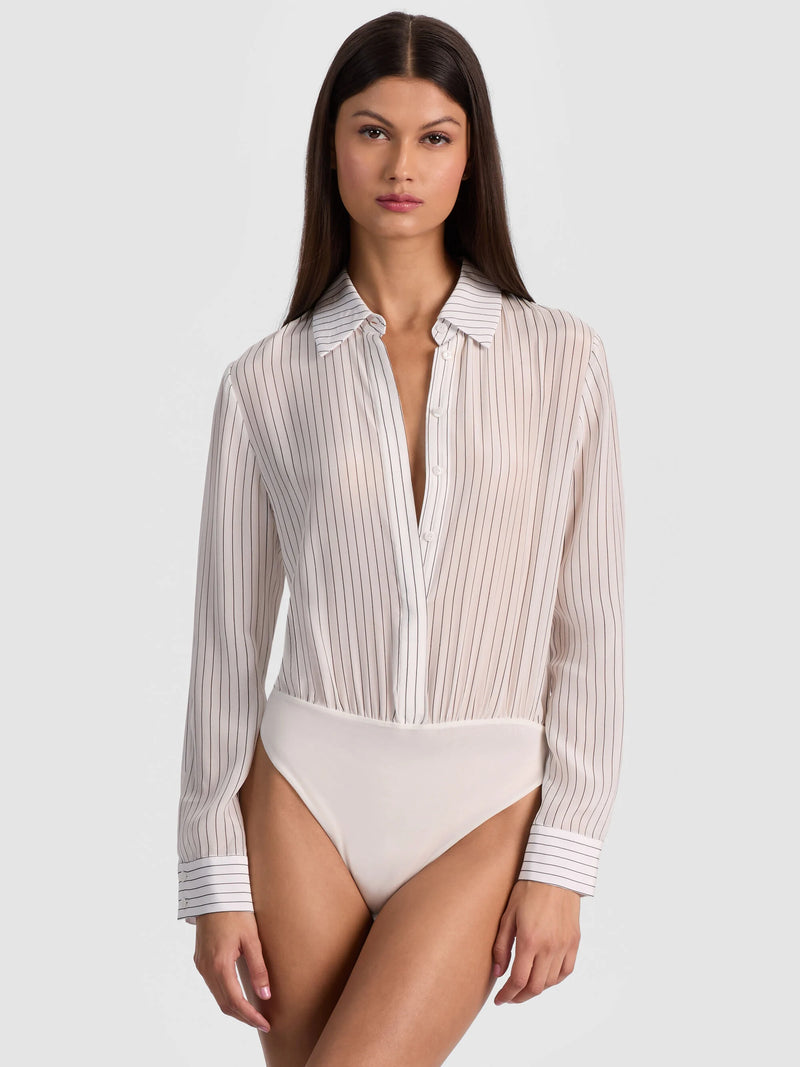 Alice + Olivia - Willa Silk Bodysuit - Off White/Black