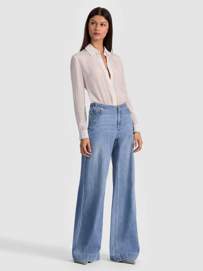 Alice + Olivia - Willa Silk Bodysuit - Off White/Black