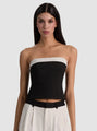 Alice + Olivia - Kelly Linen Strapless Top - Black/Off White Pinstripe