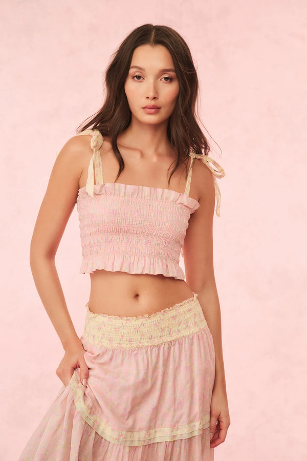 Loveshackfancy - Corbin Cotton Mixed Print Top - Pink Lemonade