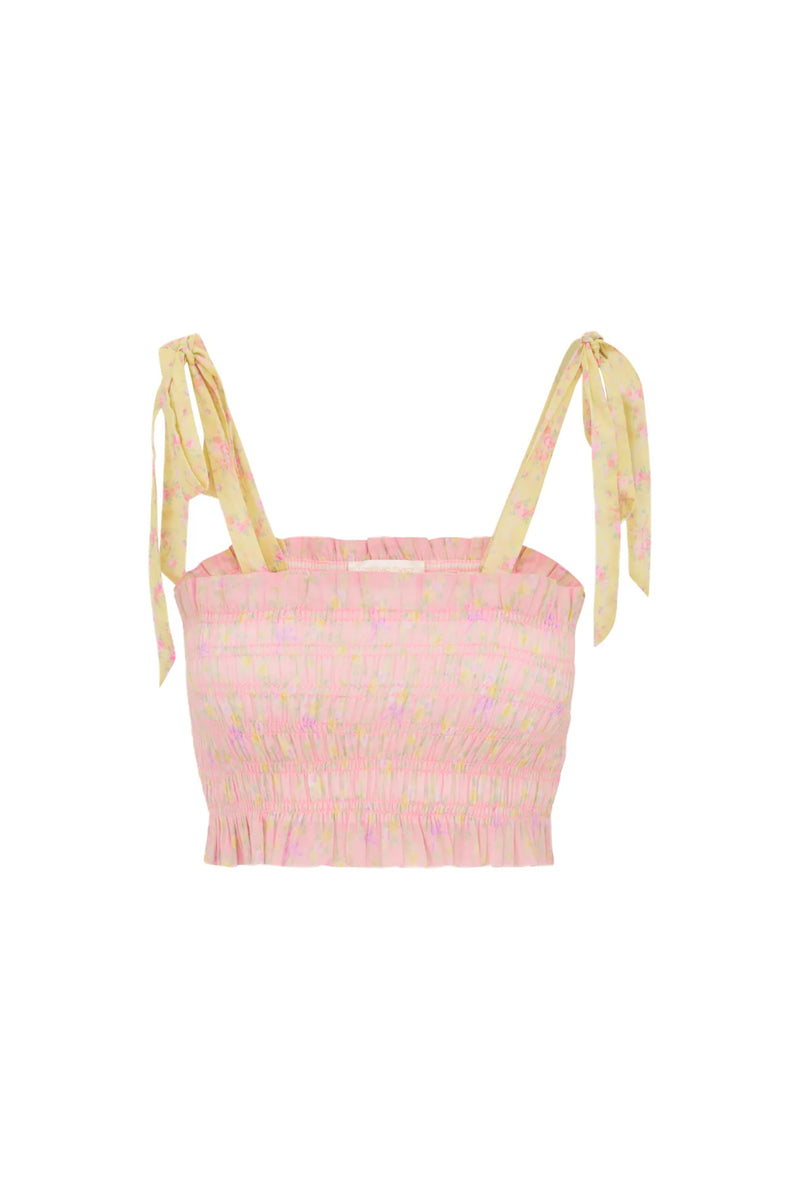 Loveshackfancy - Corbin Cotton Mixed Print Top - Pink Lemonade