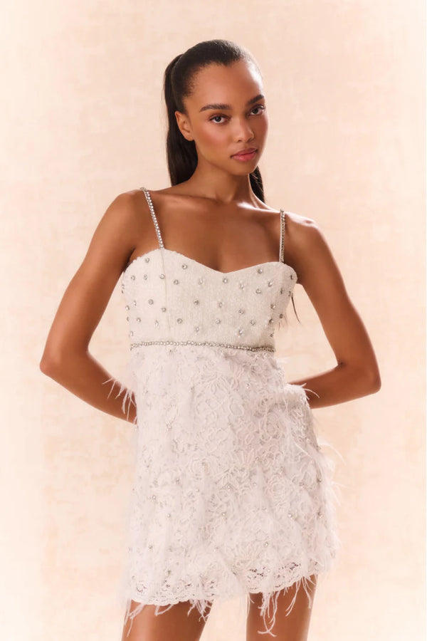 Brianne Beaded Mini Dress for Women in Cream, Size: 6, by LoveShackFancy Brianne Beaded Mini Dress for Women in Cream, Size: 6, by LoveShackFancy