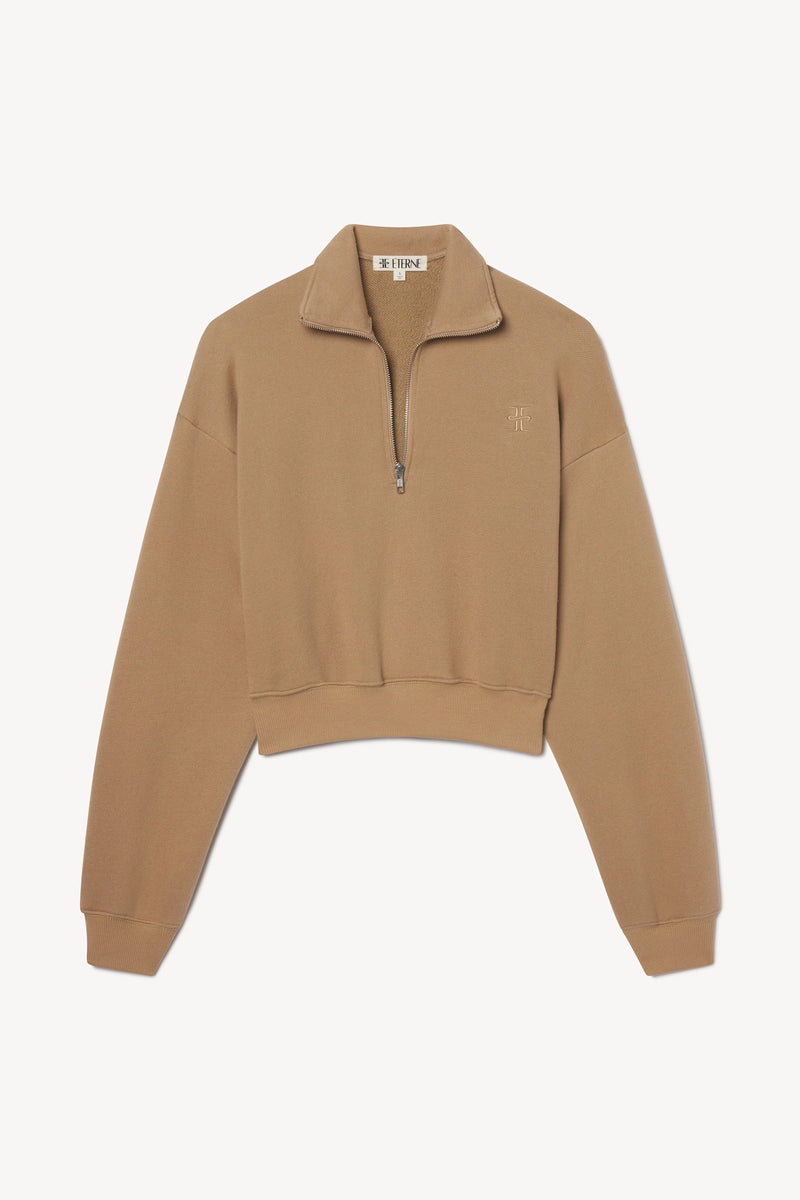 Eterne - Cropped Half-Zip Sweatshirt - Taupe