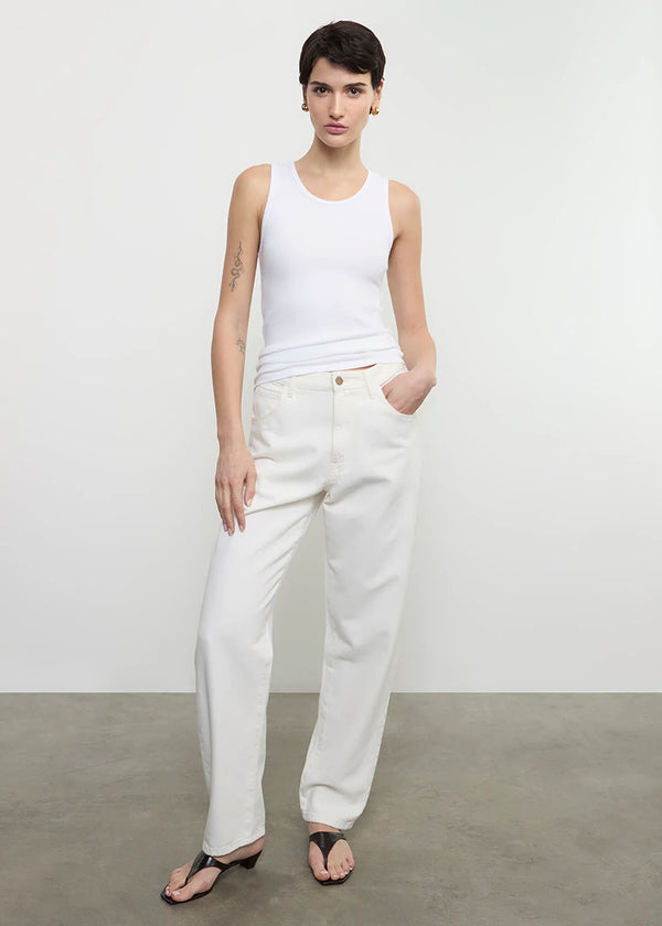 Enza Costa - Cotton Rib Scoop Tank - White