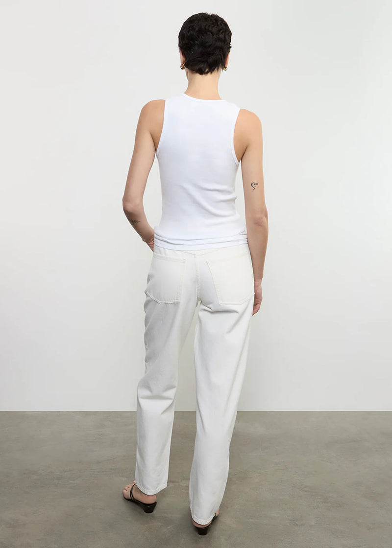Enza Costa - Cotton Rib Scoop Tank - White