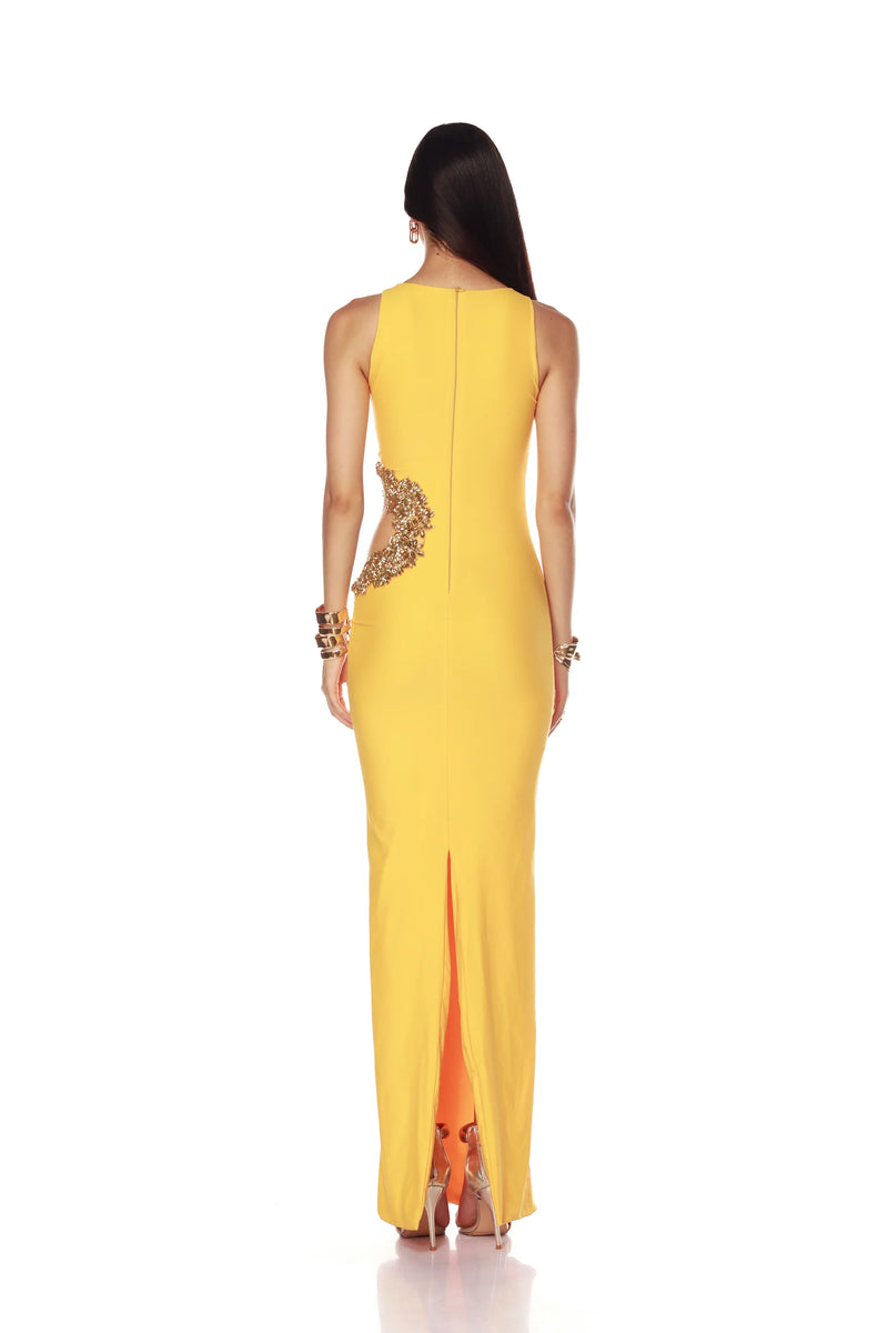 Bronx and Banco - Camila Rhinestone Cutout Maxi Dress - Yellow Bronx and Banco - Camila Rhinestone Cutout Maxi Dress - Yellow