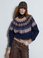 Autumn Cashmere - Chunky Fair Isle Crew Sweater - Navy Combo