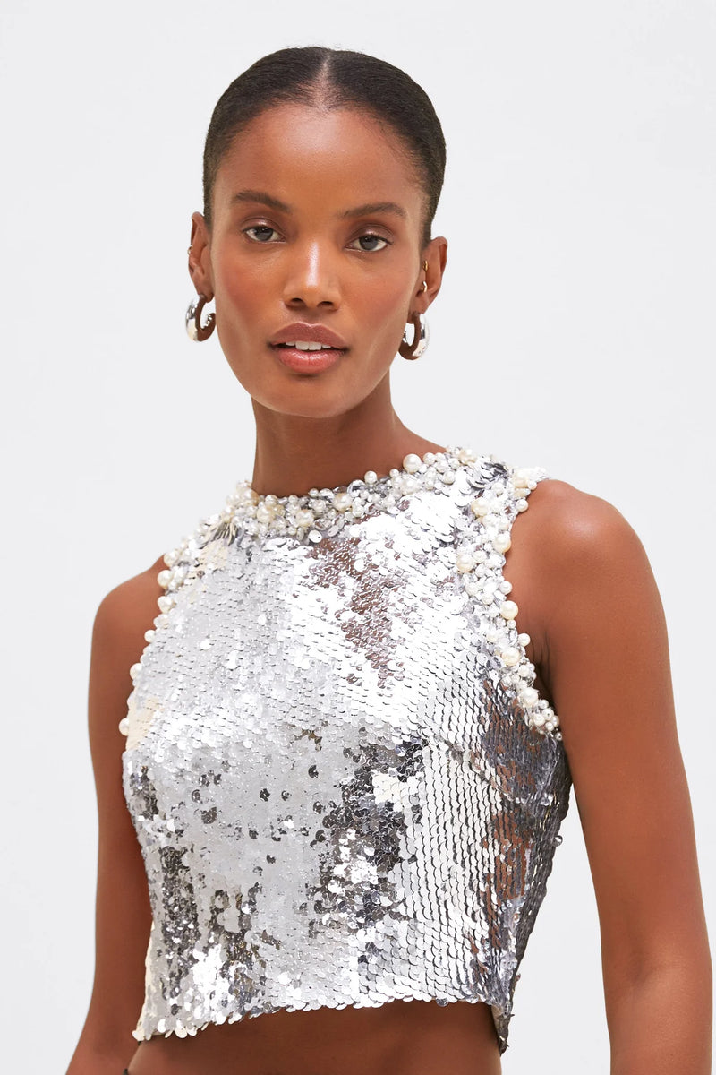 Patbo - Moonlight Sequin Top - Silver