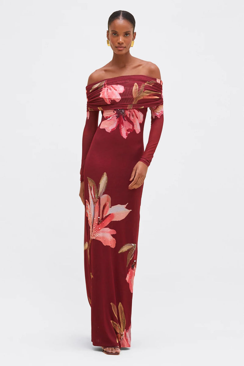 Patbo - Delicata Tulle Maxi Dress - Dark Red