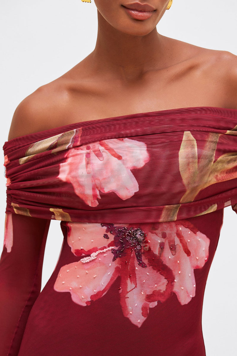 Patbo - Delicata Tulle Maxi Dress - Dark Red