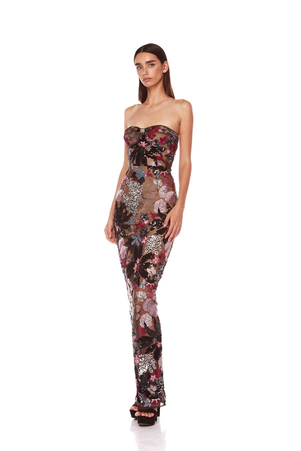 Bronx and Banco - Dahlia Embroidered Strapless Maxi Dress - Silver Multi