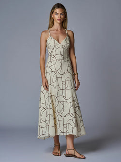 Hevron - Wyeth Dress - Brown Geo Print